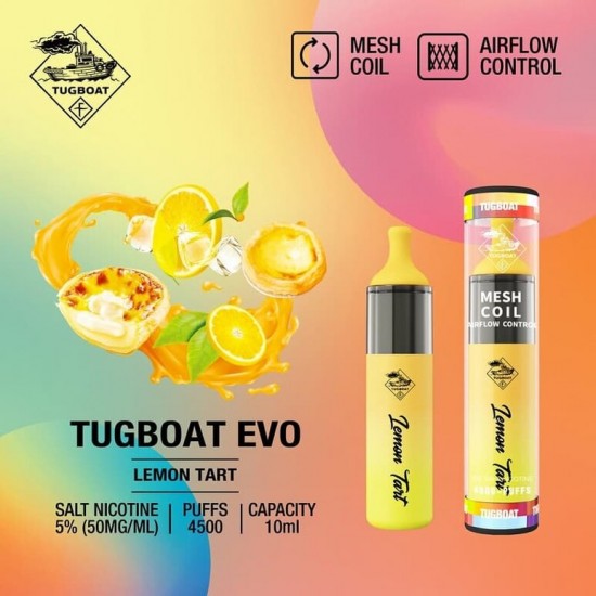 Tugboat Evo 4500 Lemon tart  en uygun fiyatlar ile puffelektroniksigara.orgda! Tugboat Evo 4500 Lemon tart özellikleri, fiyatı, incelemesi, yorumları ve taksit seçenekleri için hemen tıklayın!