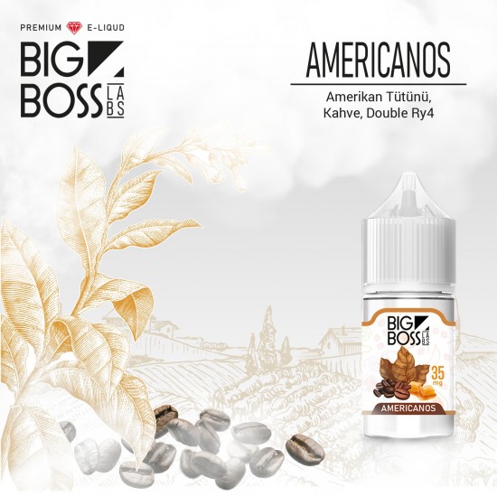 Big Boss Amerikanos 30 ML Salt Likit  en uygun fiyatlar ile puffelektroniksigara.shopda! Big Boss Amerikanos 30 ML Salt Likit özellikleri, fiyatı, incelemesi, yorumları ve taksit seçenekleri için hemen tıklayın!